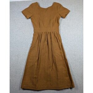 Sezane Women Dress Size 34 Odalie Linen Backless Midi Patch Pockets Minimalist